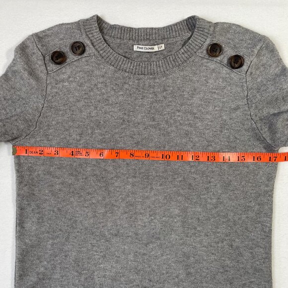 Pink Clover Size L Carson Crewneck Sweater Gray Cuffed Long Sleeves Buttons - Picture 7 of 13